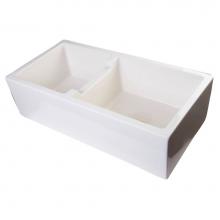 Alfi Trade AB3618DB-B - 36'' Biscuit Smooth Apron Thick Wall Fireclay Double Bowl Farm Sink