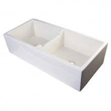 Alfi Trade AB3918DB-B - 39'' Biscuit Smooth Apron Thick Wall Fireclay Double Bowl Farm Sink