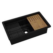 Alfi Trade ABFS3219SUD-BM - Black Matte 32'' x 19'' Workstation Step Rim Single Bowl Fireclay Undermount /