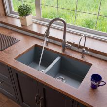 Alfi Trade AB3420UM-T - Titanium 34'' Undermount Double Bowl Granite Composite Kitchen Sink