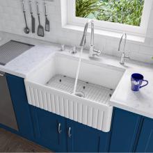 Alfi Trade AB509-W - White 30'' Fluted Apron Single Bowl Fireclay Farmhouse Kitchen Sink