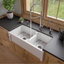 Alfi Trade AB3618ARCH-W - 36'' White Arched Apron Thick Wall Fireclay Double Bowl Farm Sink