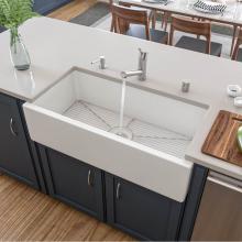 Alfi Trade AB3618HS-W - 36 inch White Reversible Smooth / Fluted Single Bowl Fireclay Farm Sink