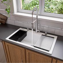 Alfi Trade AB3418SBDI-W - White 33'' Granite Composite Workstation Step Rim Single Bowl Drop In Sink with Accessor