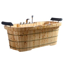 Alfi Trade AB1130 - 65'' 2 Person Free Standing Cedar Wooden Bathtub with Fixtures & Headrests