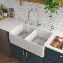 Alfi Trade AB538-W - White 32'' Smooth Apron Double Bowl Fireclay Farmhouse Kitchen Sink