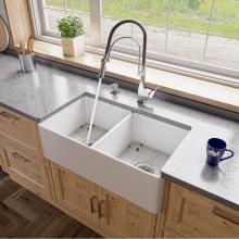 Alfi Trade ABF3318D-W - White Smooth Apron 33'' x 18'' Double Bowl Fireclay Farm Sink