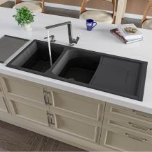 Alfi Trade AB4620DI-BLA - Black 46'' Double Bowl Granite Composite Kitchen Sink with Drainboard