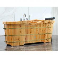 Alfi Trade AB1136 - 61'' Free Standing Cedar Wooden Bathtub with Chrome Tub Filler