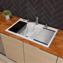 Alfi Trade AB3418DBDI-W - White 33'' Granite Composite Workstation Step Rim Double Bowl Drop In Sink with Accessor