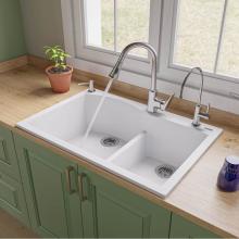 Alfi Trade AB3320DI-W - White 33'' Double Bowl Drop In Granite Composite Kitchen Sink