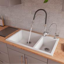 Alfi Trade AB3319DI-W - White 34'' Double Bowl Drop In Granite Composite Kitchen Sink