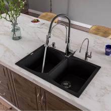 Alfi Trade AB3220DI-BLA - Black 32'' Drop-In Double Bowl Granite Composite Kitchen Sink