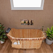 Alfi Trade AB1148 - 59'' Free Standing Wooden Bathtub with Chrome Tub Filler
