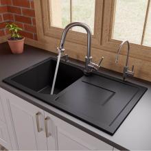 Alfi Trade AB1620DI-BLA - Black 34'' Single Bowl Granite Composite Kitchen Sink with Drainboard