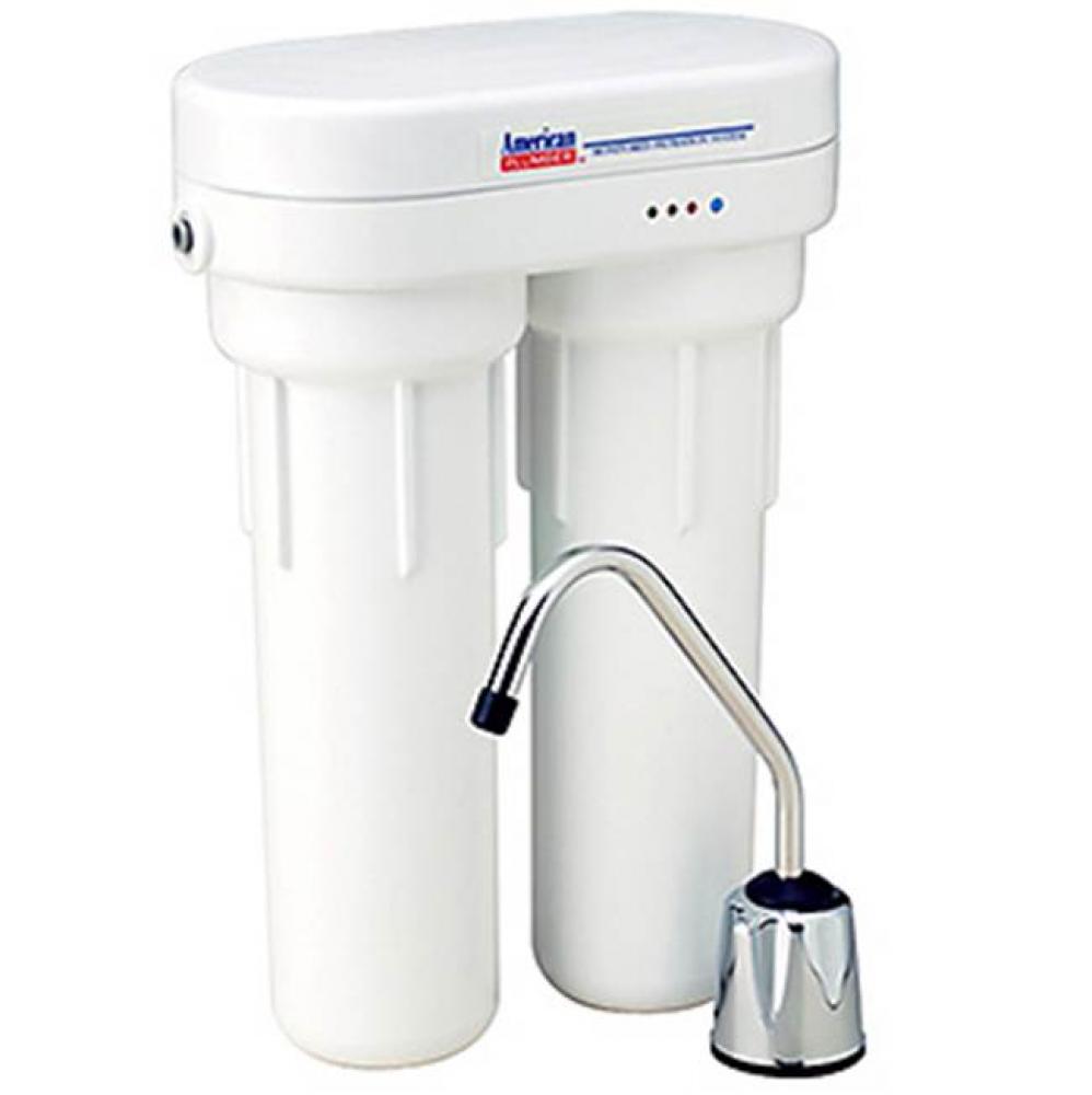 Undersink Drinking Water System with Dual Replaceable Cartridges and Filter Meter.