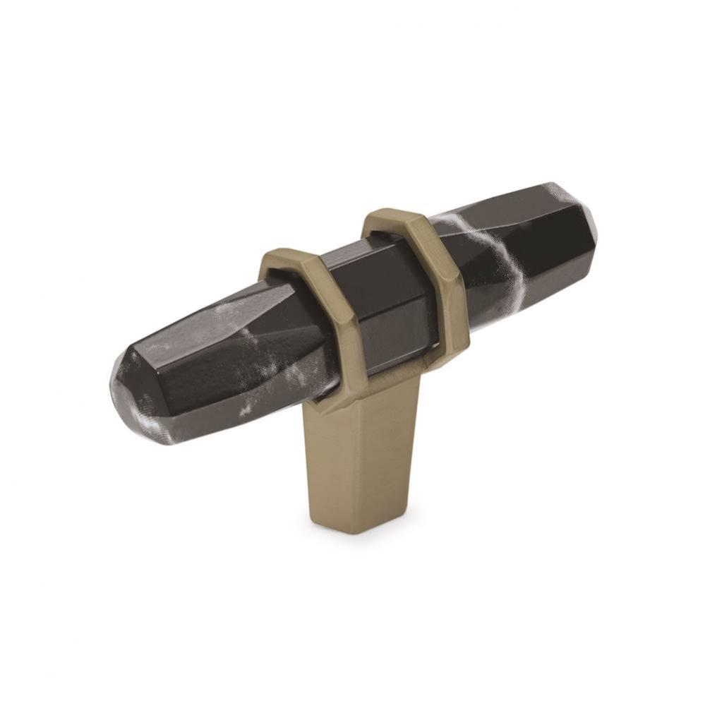 Carrione 2-1/2 in (64 mm) Length Marble Black/Golden Champagne Cabinet Knob