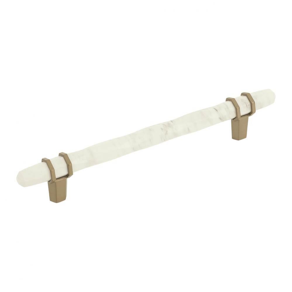 Carrione 6-5/16 in (160 mm) Center-to-Center Marble White/Golden Champagne Cabinet Pull