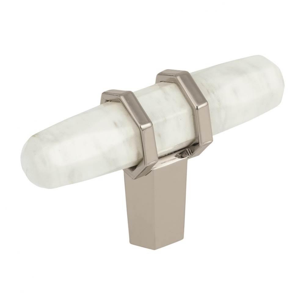 Carrione 2-1/2 in (64 mm) Length Marble White/Polished Nickel Cabinet Knob