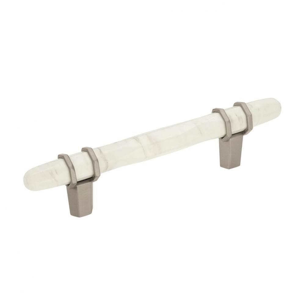 Carrione 3-3/4 in (96 mm) Center-to-Center Marble White/Satin Nickel Cabinet Pull