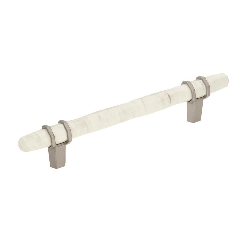 Carrione 5-1/16 in (128 mm) Center-to-Center Marble White/Satin Nickel Cabinet Pull