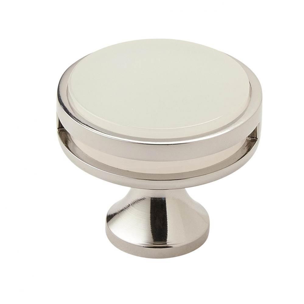 Oberon 1-3/8 in (35 mm) Diameter Polished Nickel/Frosted Cabinet Knob