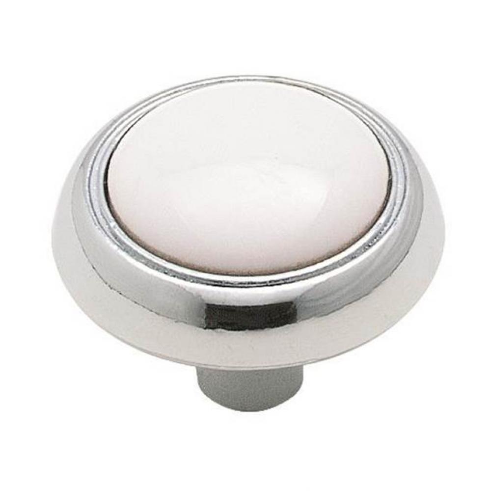 Allison Value 1-3/16 in (30 mm) Diameter White/Polished Chrome Cabinet Knob