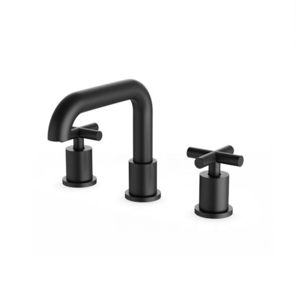 Round 8'' Widespread Lavatory Faucet with Low Spout & Cross Handles Black