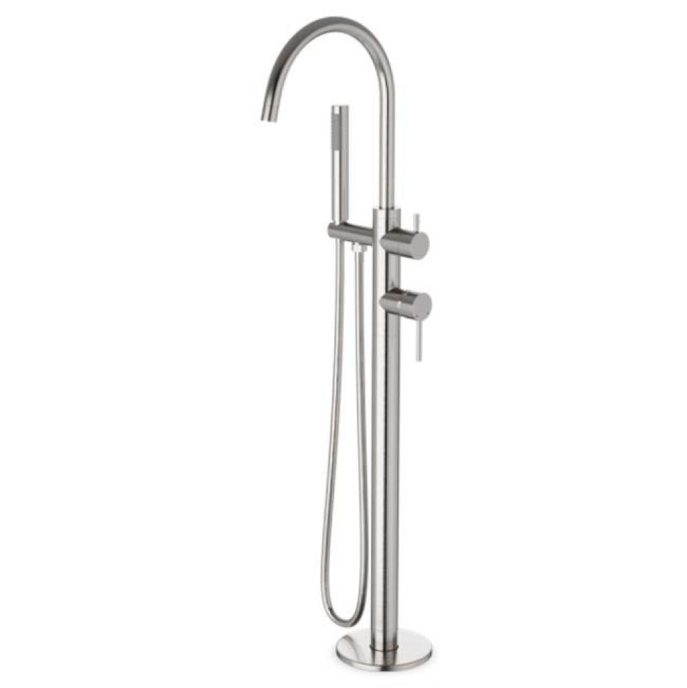 Trova Round Floor Mount Tub Filler Trim Kit with Hand Held Shower Brushed Nickel