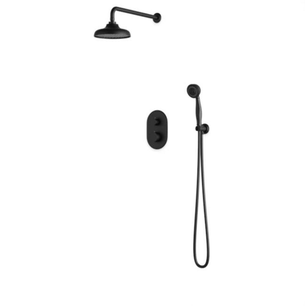 Classic Thermostatic Shower Trim Kit with Wall Mount Shower Head, Hand Held Shower Matte Black