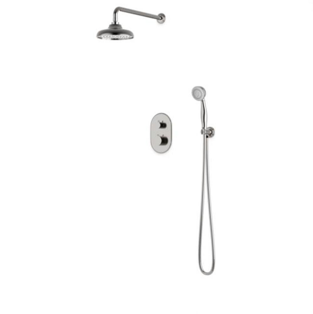 Classic Thermostatic Shower Trim Kit with Wall Mount Shower Head, Hand Held Shower Brushed Nickel