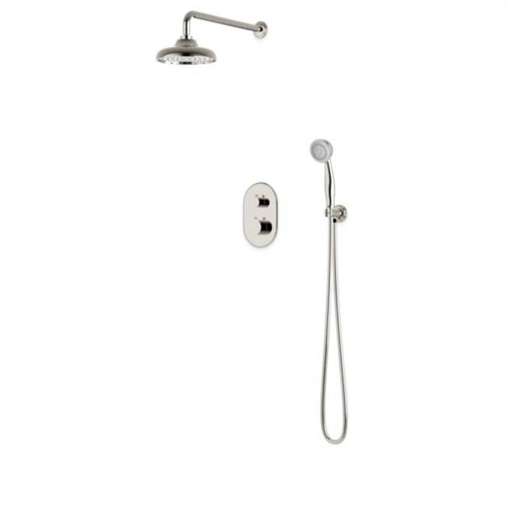 Classic Thermostatic Shower Trim Kit with Wall Mount Shower Head, Hand Held Shower Polished Nickel