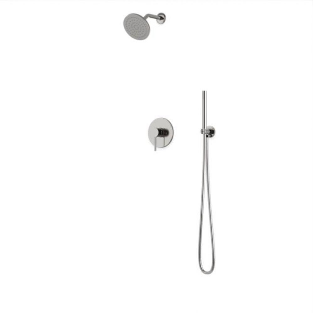 Round 2-Way Pressure Balance Shower Trim Kit with Rain Shower Head and Hand Held Shower Brushed Ni