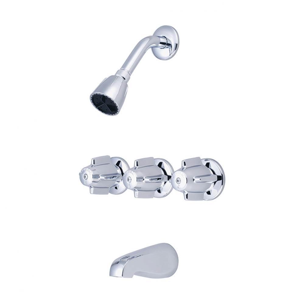 Tub & Shower-3 Canopy Hdl 1/2'' Combo Union 8'' Cntrs Shwrhead Brass Spt-P