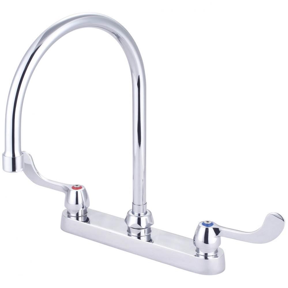 Kitchen-Topmount 8'' Two 4'' Wrist Hdls 8-1/16'' Gooseneck Rigid/Swi