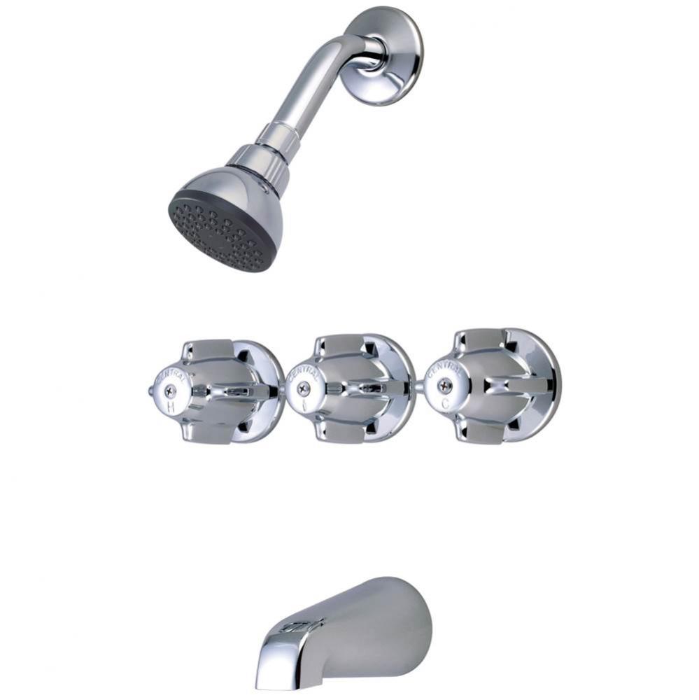 TUB & SHOWER-3 CANOPY HDL 1/2'' COMBO UNION 8'' CNTRS SHWRHEAD BRASS SPT-P