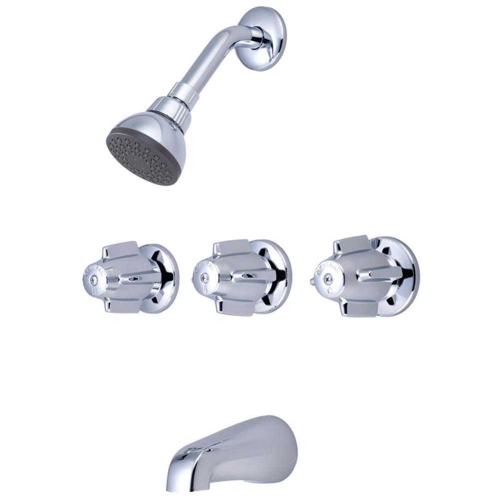 TUB & SHOWER-3 CANOPY HDL 1/2'' COMBO UNION 11'' CNTRS SHWRHEAD BRASS SPT-