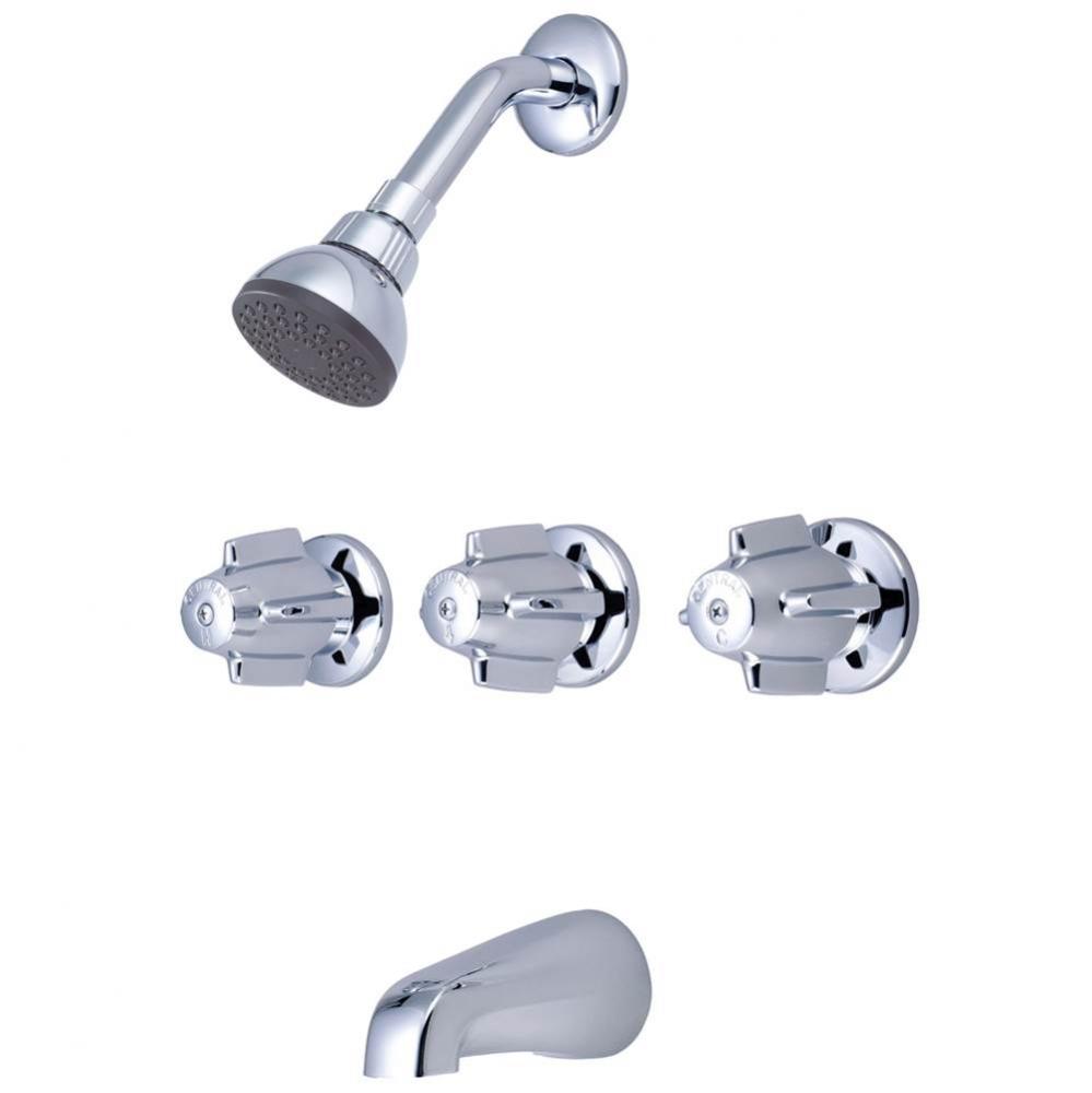 Tub & Shower-3 Canopy Hdl 1/2'' Combo Union 11'' Cntrs Shwrhead Brass Spt