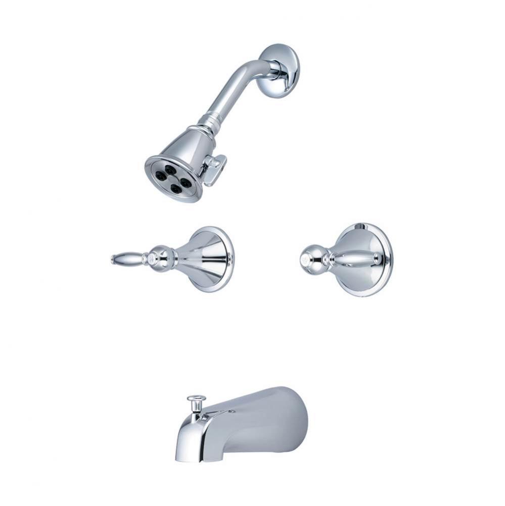 Tub & Shower Trim-2 Lvr Hdl Dual Func Shwrhead Cuttable Stem W/Nipple Combo Dvr Spt-Pc