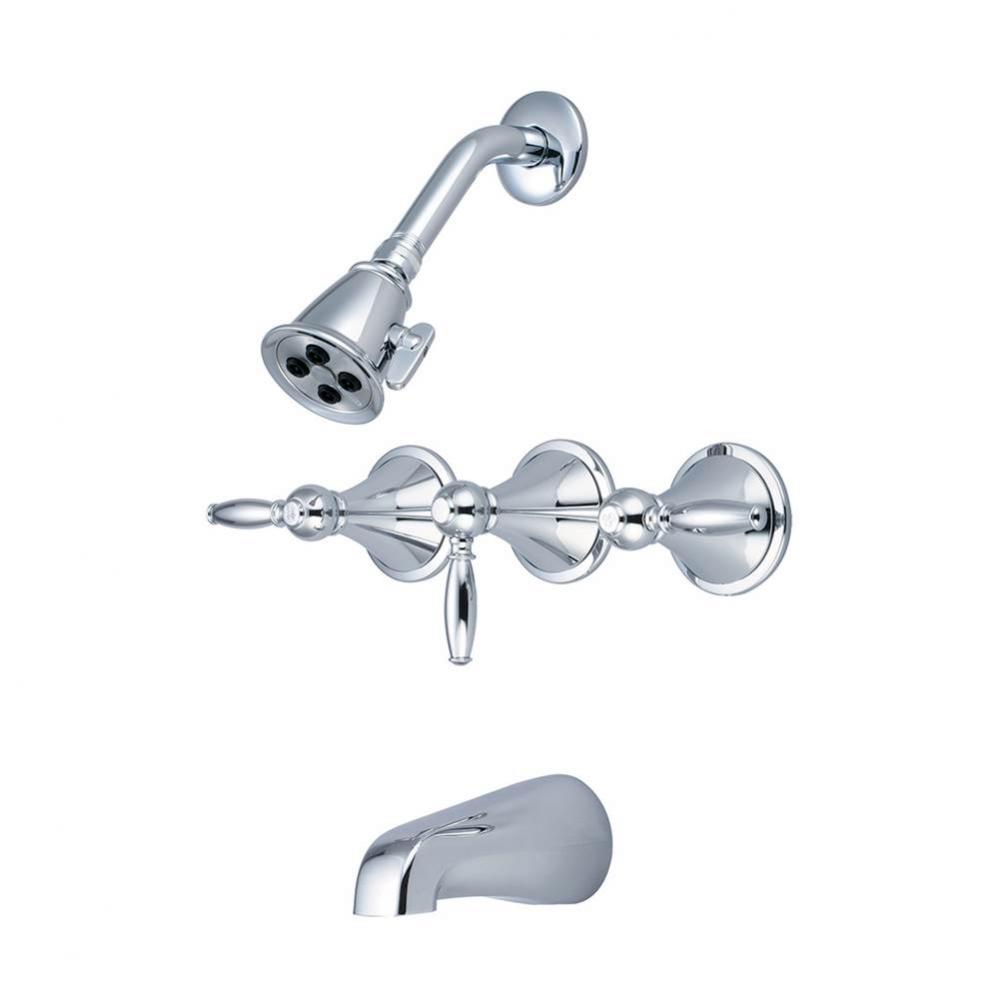 Tub & Shower Trim-3 Lvr Hdl Dual Func Shwrhead Cuttable Stem W/Nipple Combo Spt-Pc