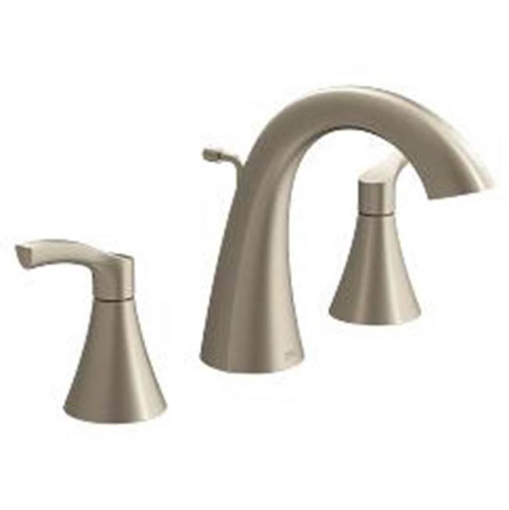Brushed nickel two-handle high arc bathroom faucet