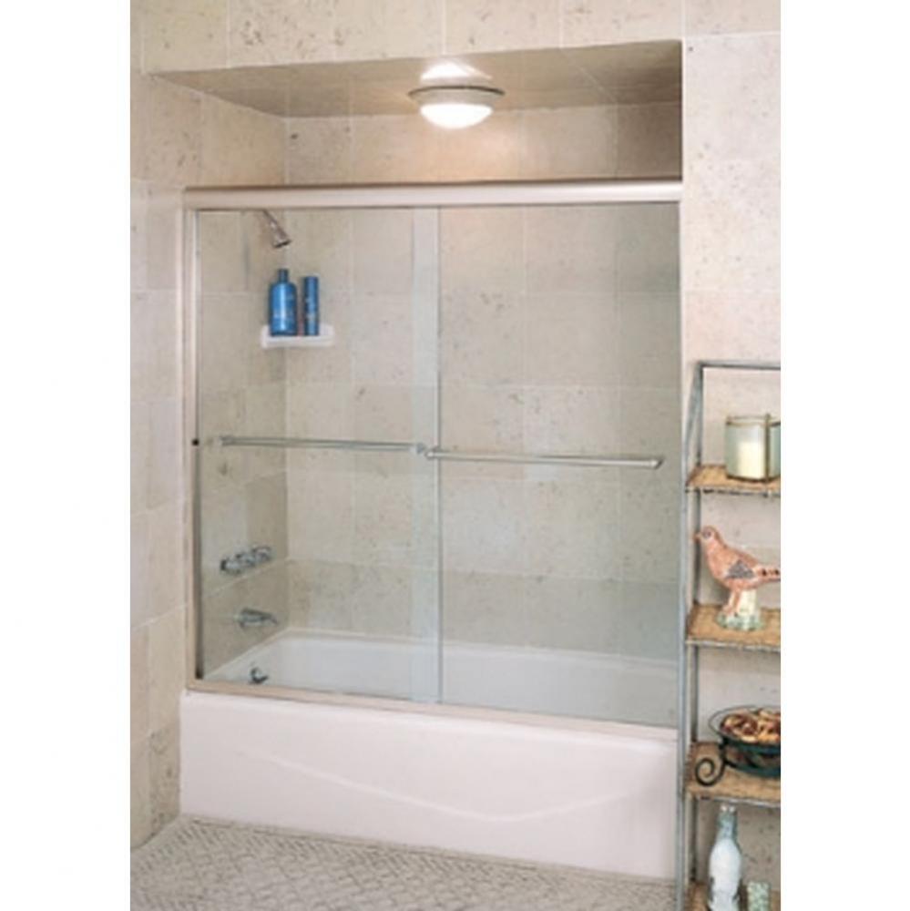 CT-5 Tub Enclosure, Satin Nickel Aluminum, Clear Glass, Traditional Towel Bar Upgrad