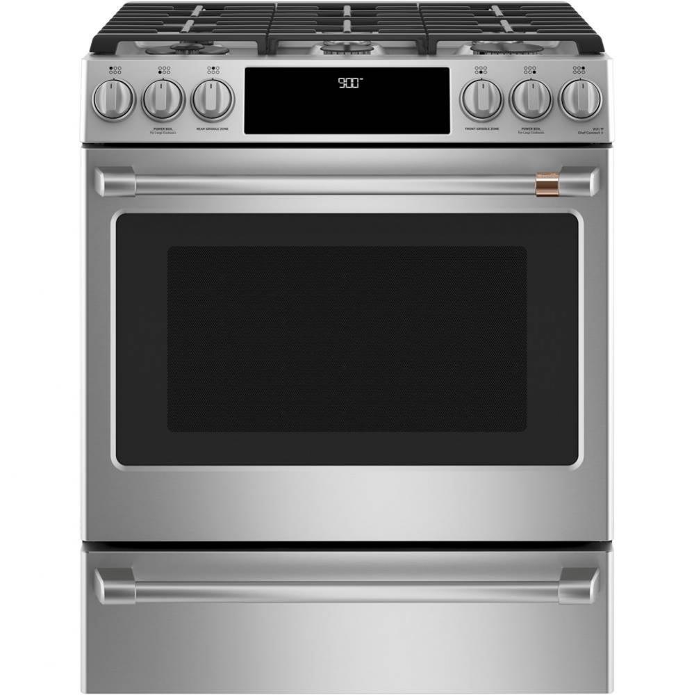 Cafe 30'' Smart Slide-In, Front-Control, Dual-Fuel Range with Warming Drawer
