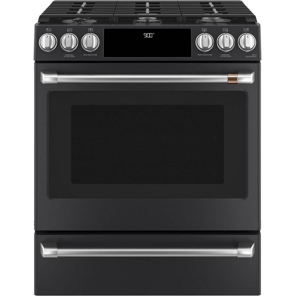 Cafe 30'' Smart Slide-In, Front-Control, Dual-Fuel Range with Warming Drawer