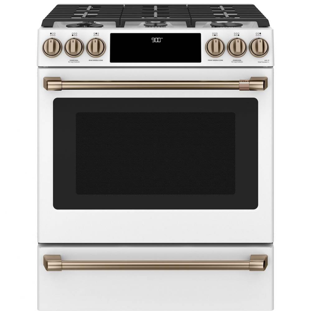 Cafe 30'' Smart Slide-In, Front-Control, Dual-Fuel Range with Warming Drawer