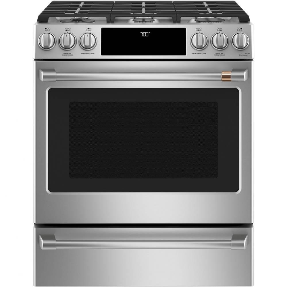 Cafe 30'' Smart Slide-In, Front-Control, Gas Range with Convection Oven