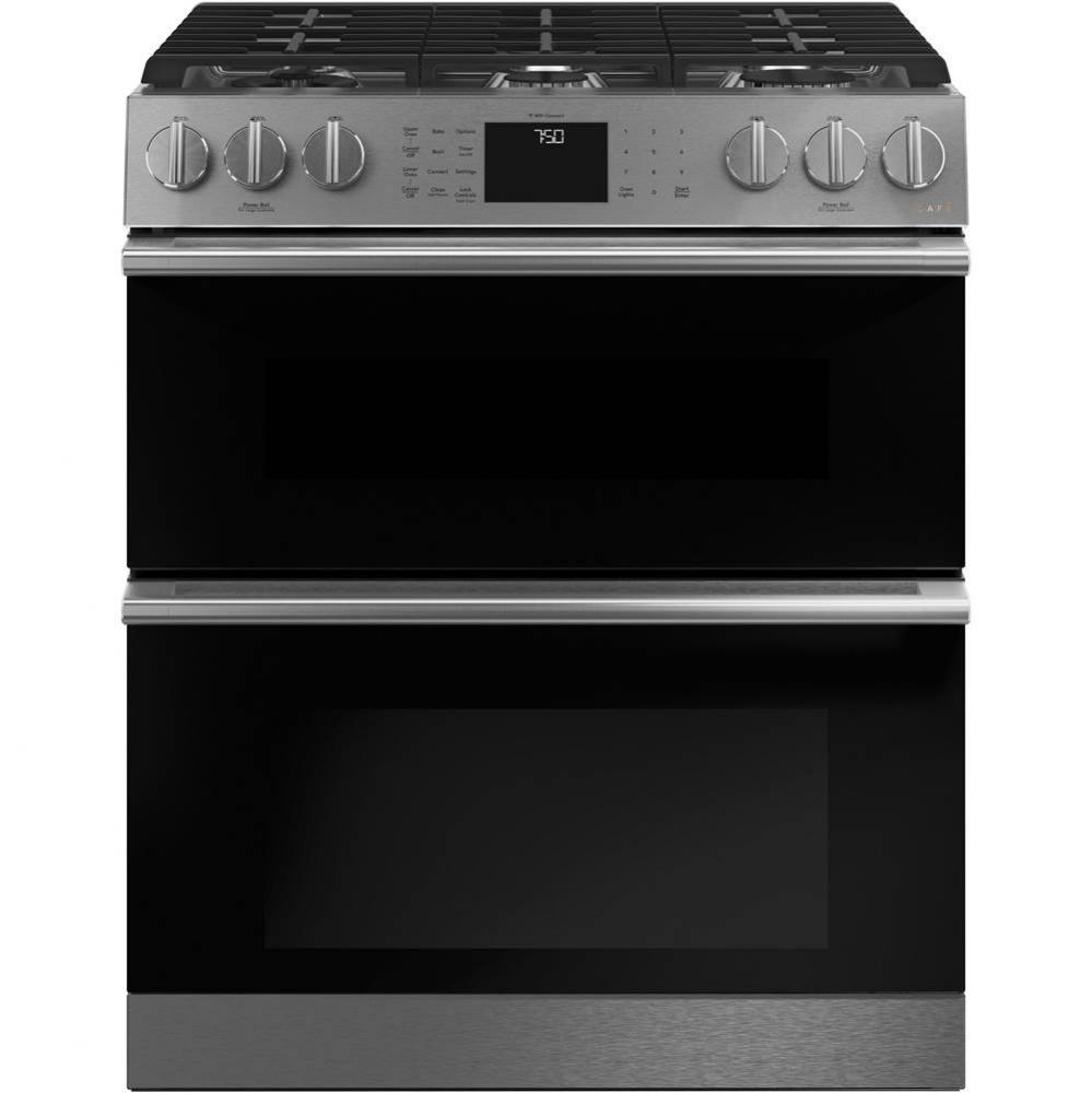 Cafe 30'' Smart Slide-In, Front-Control, Gas Double-Oven Range with Convection in Platin