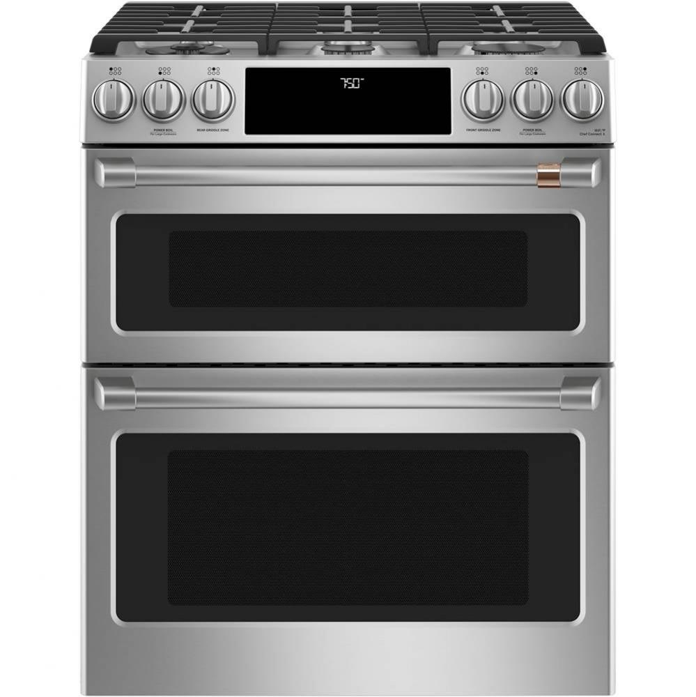 Cafe 30'' Smart Slide-In, Front-Control, Gas Double-Oven Range with Convection