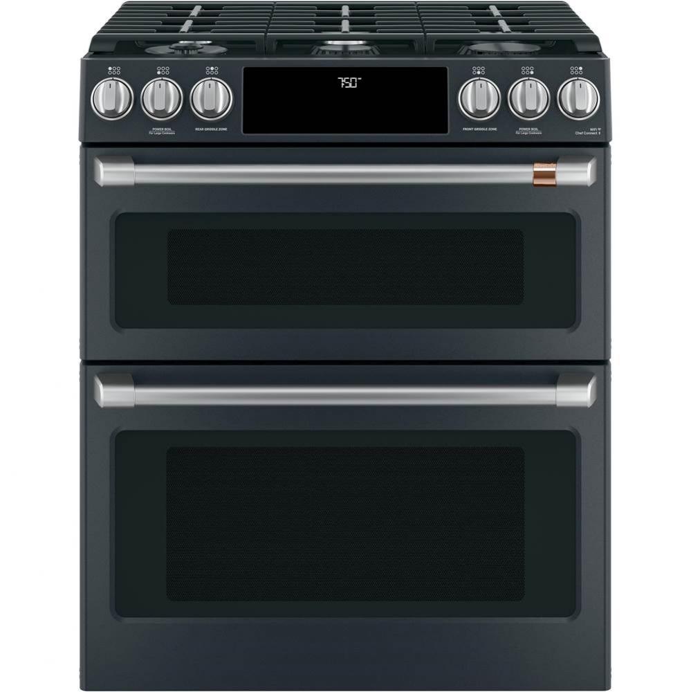 Cafe 30'' Smart Slide-In, Front-Control, Gas Double-Oven Range with Convection