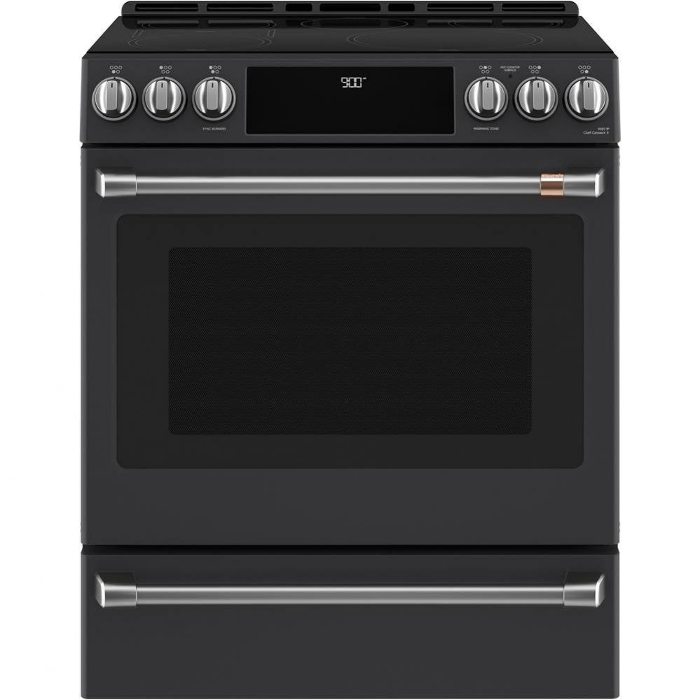 Cafe 30'' Smart Slide-In, Front-Control, Induction and Convection Range with Warming Dra